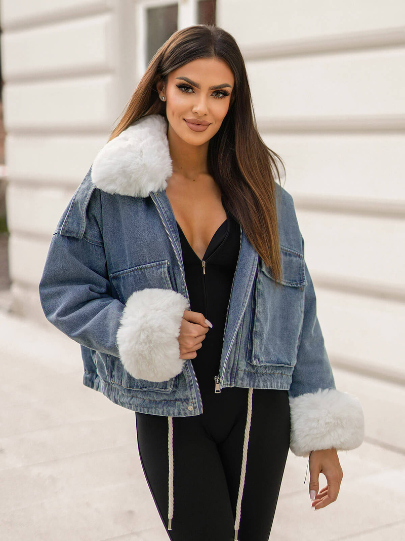 Γυναικείο τζιν μπουφάν mπλε OZONEE JS/11Z8219