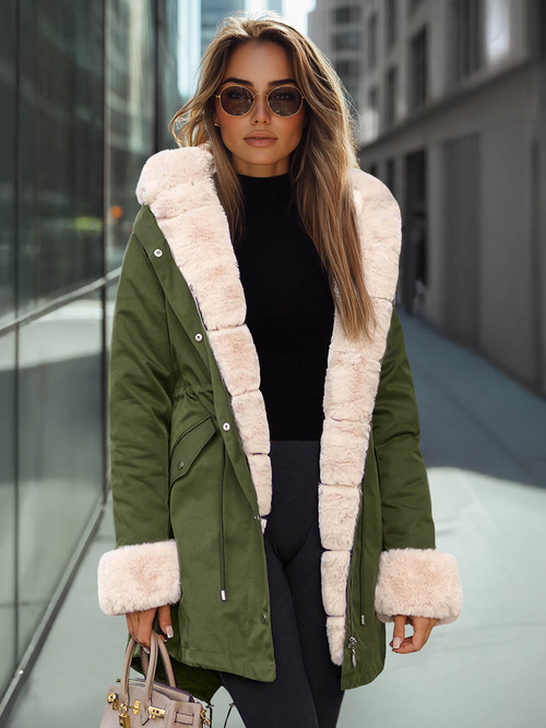 Γυναικείο χειμερινό μπουφάν Πράσινος OZONEE JS/M763/136Z