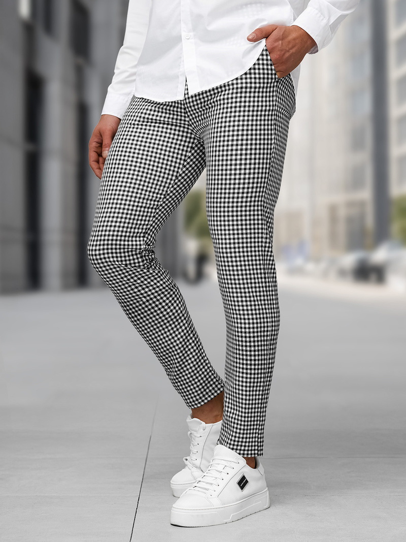 Ανδρικό παντελόνι chino μαύρο-λευκό OZONEE DJ/5531Z