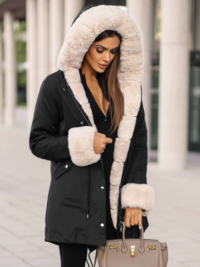 Γυναικείο χειμερινό μπουφάν mαύρος OZONEE JS/M763/392Z