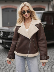 Γυναικείο δερμάτινο μπουφάν Σοκολάτα OZONEE JS/61M8501/158Z