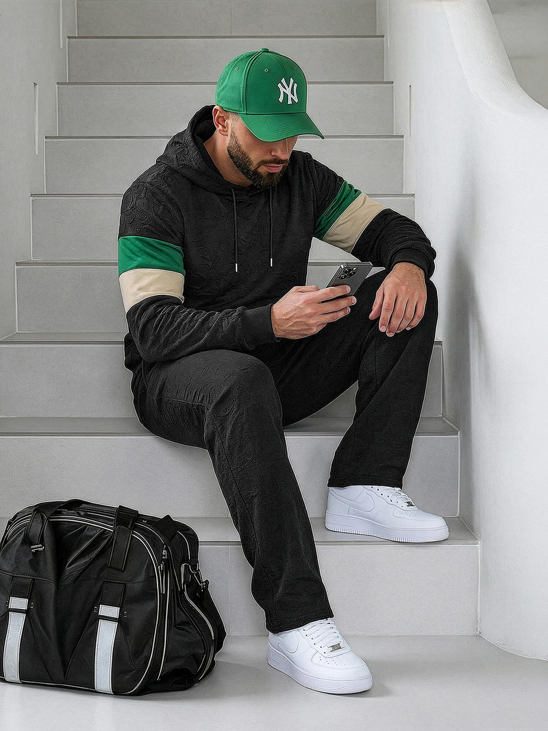 Ανδρικό Φούτερ με Κουκούλα μαύρο OZONEE JS/3B578