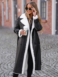 Γυναικείο δερμάτινο παλτό μαύρο OZONEE JS/11Z8253