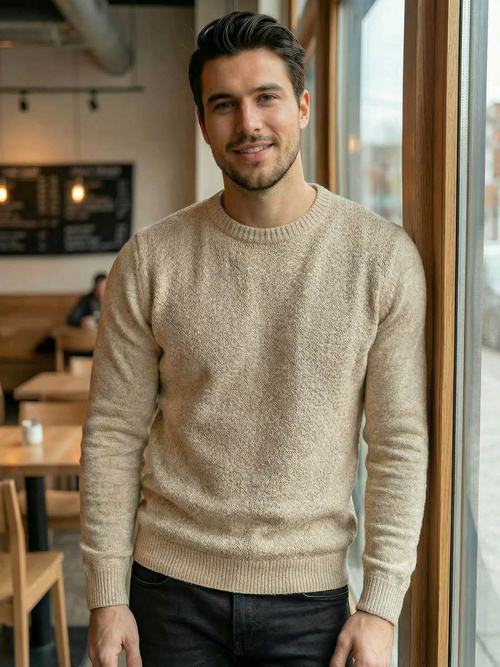 Ανδρικό πουλόβερ μπεζ OZONEE JS/59B3607/155