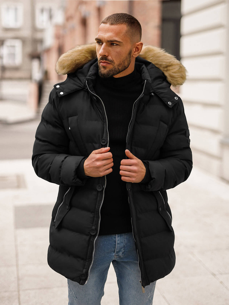 Ανδρικό χειμερινό μπουφάν mαύρος OZONEE JS/5M3122/392Z