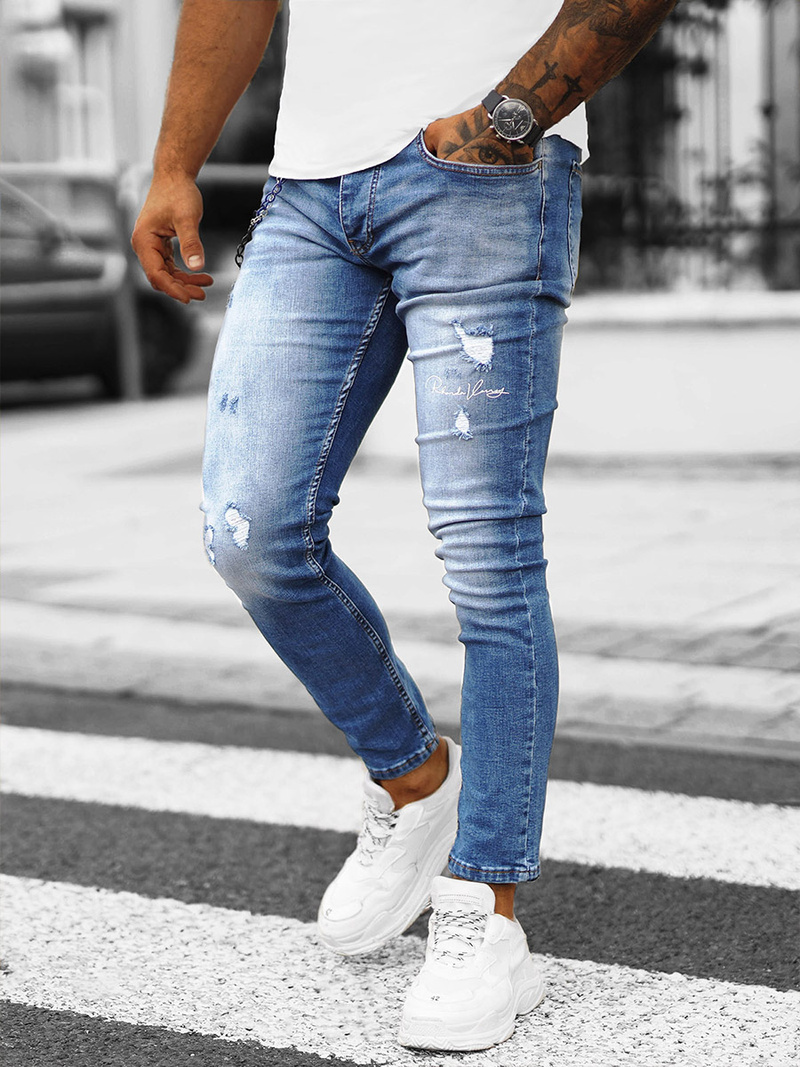 Ανδρικό τζιν παντελόνι mπλε OZONEE O/JR51