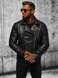 Ανδρικό δερμάτινο μπουφάν μαύρο OZONEE JS/11Z8056