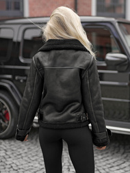 Γυναικείο δερμάτινο μπουφάν μαύρο OZONEE JS/61M8501/392BZ