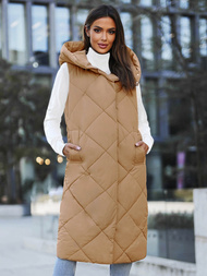 Γυναικείο αμάνικο μπουφάν kαμήλα OZONEE JS/5M3165/84