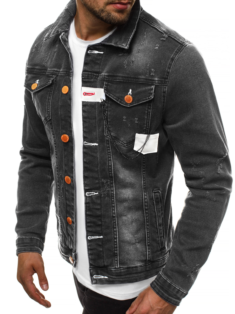 Ανδρικό τζιν μπουφάν μαύρο OZONEE G/600