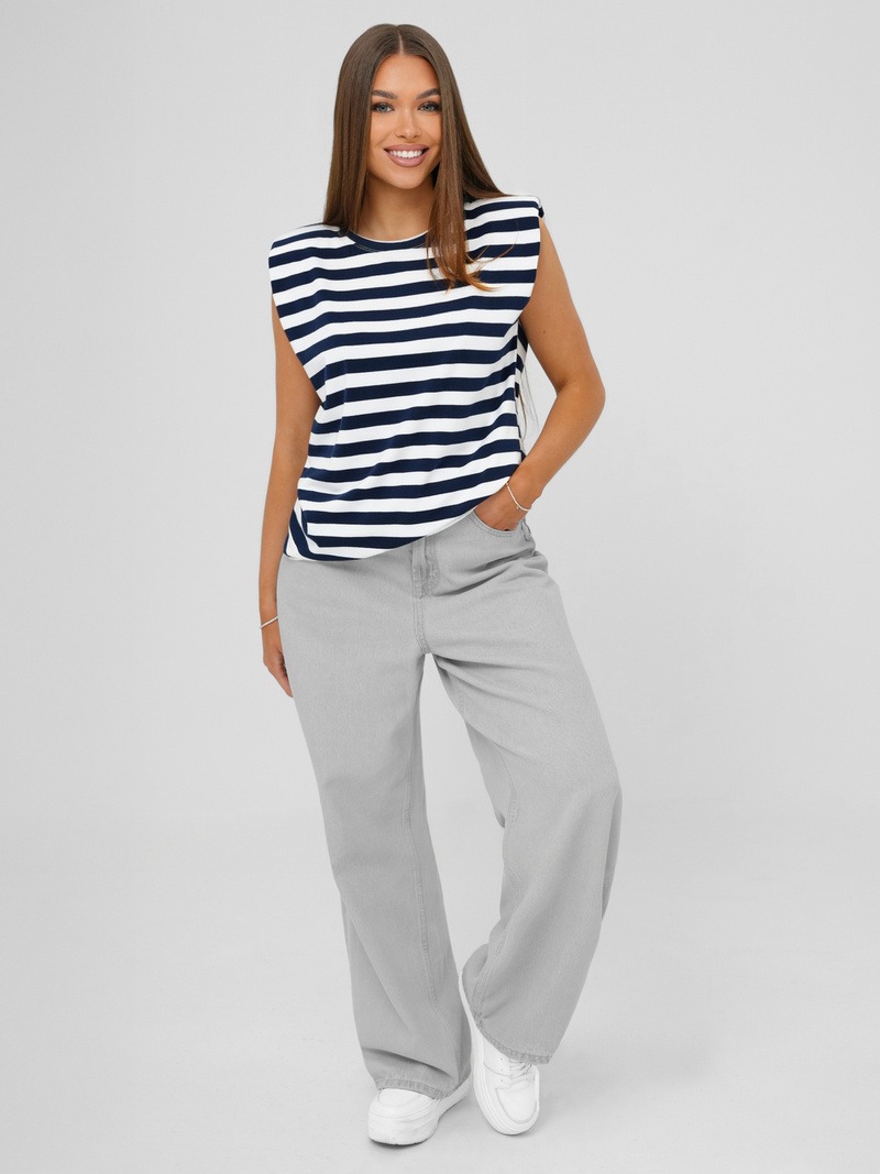 Γυναικείο μπλουζάκι Λευκό και ναυτικό μπλε OZONEE JS/R61670