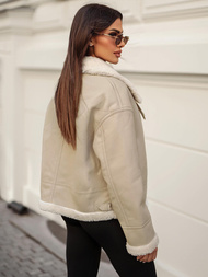 Γυναικείο δερμάτινο μπουφάν μπεζ OZONEE JS/11Z8178