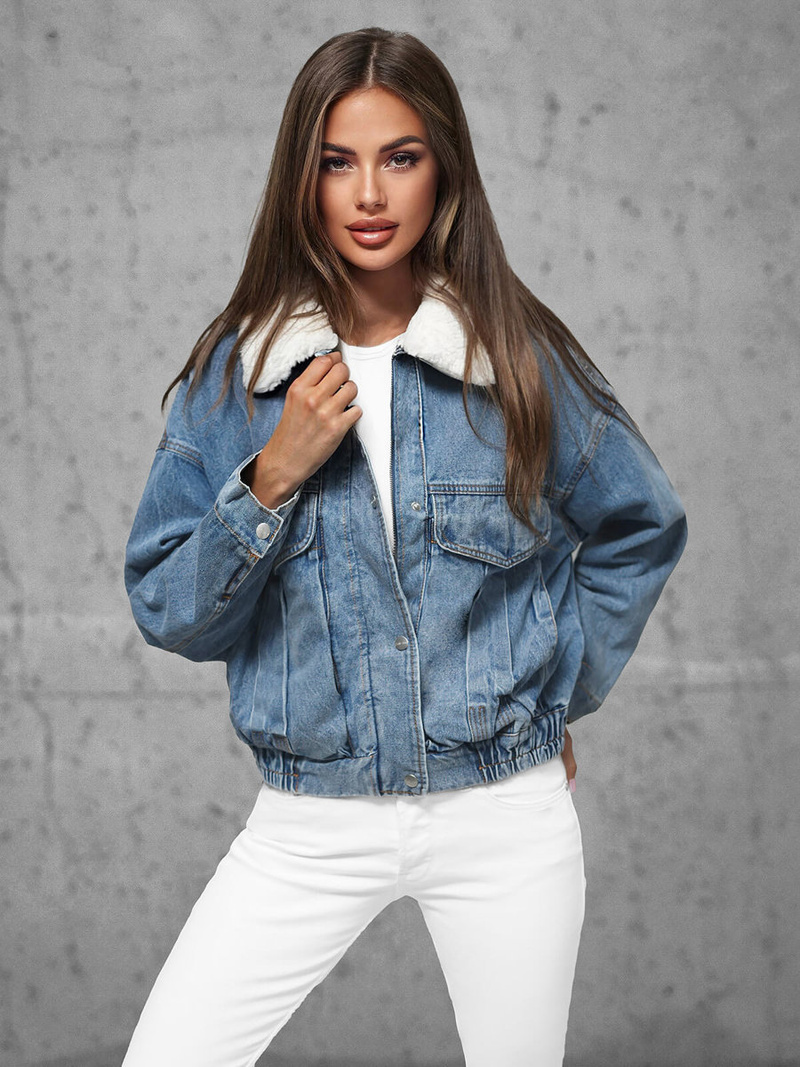 Γυναικείο τζιν μπουφάν mπλε OZONEE O/Z02