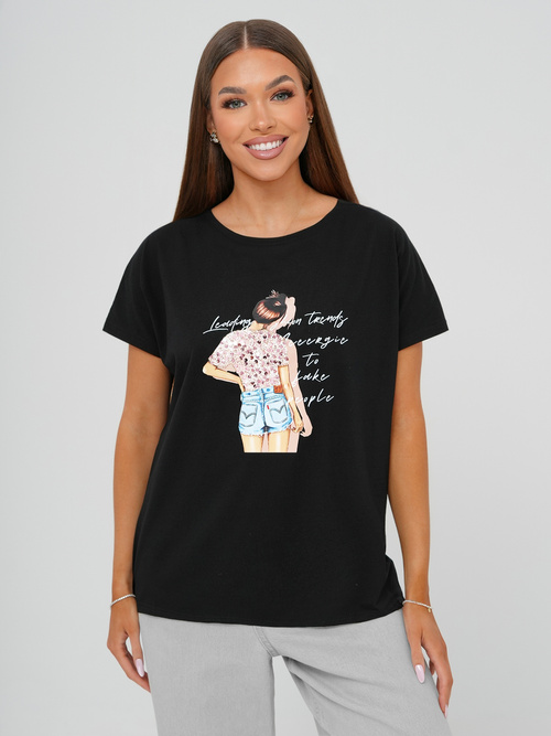 Γυναικείο μπλουζάκι μαύρο OZONEE JS/95T2573/3