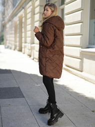Γυναικείο μακρύ χειμωνιάτικο μπουφάν Σοκολάτα OZONEE JS/5M3352/158