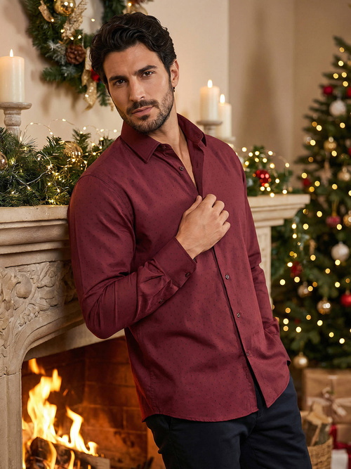 Ανδρικό πουκάμισο μπορντό OZONEE V/V182Z
