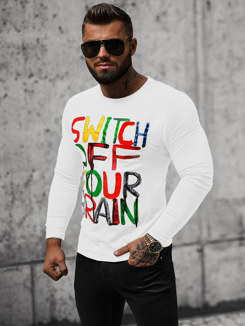 Ανδρικό μπλουζάκι με μακριά μανίκια λευκό OZONEE O/B259