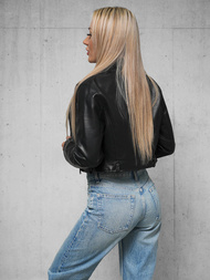 Γυναικείο δερμάτινο μπουφάν μαύρο OZONEE JS/11Z8128