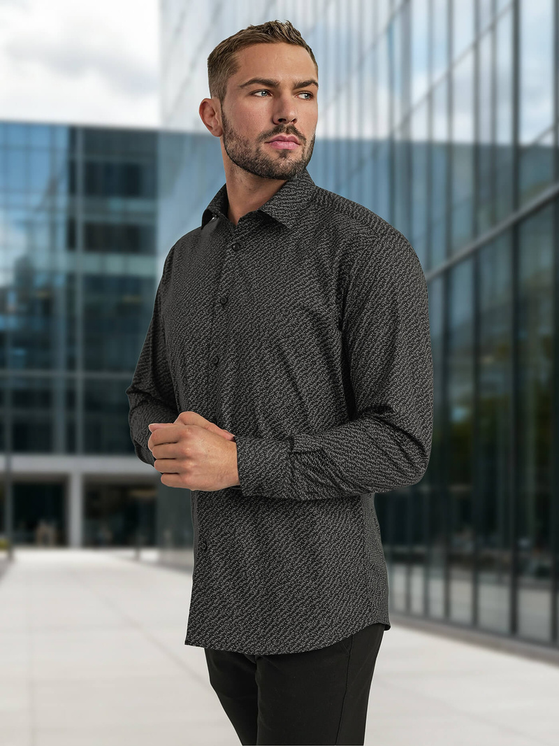 Ανδρικό πουκάμισο μαύρο OZONEE V/V184