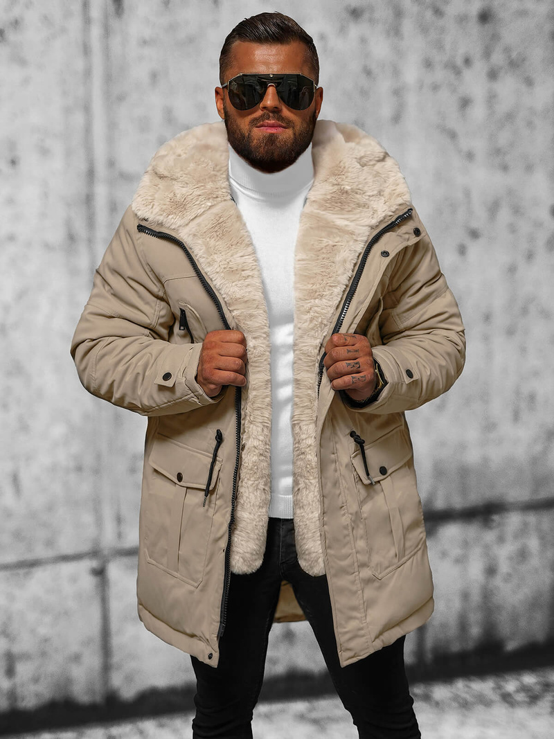 Ανδρικό χειμερινό μπουφάν μπεζ OZONEE JS/22M317/62