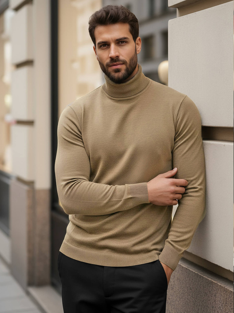 Ανδρικό πουλόβερ kαμήλα OZONEE V/V24504