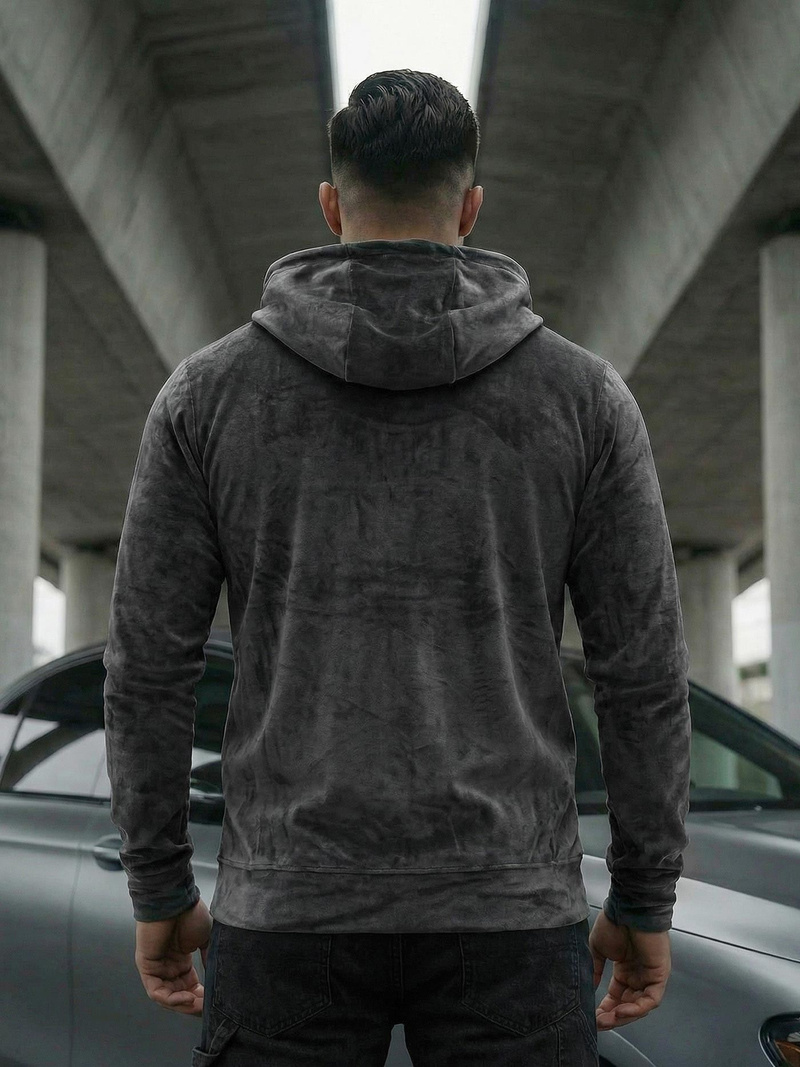 Ανδρικό βελούδινο Φούτερ με Kουκούλα γραφίτη OZONEE JS/8B1168/6Z