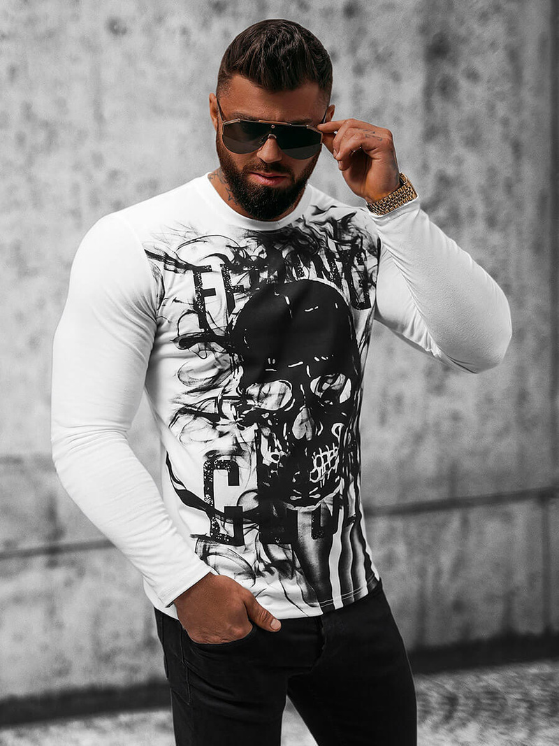 Ανδρικό μπλουζάκι με μακριά μανίκια λευκό OZONEE O/B257