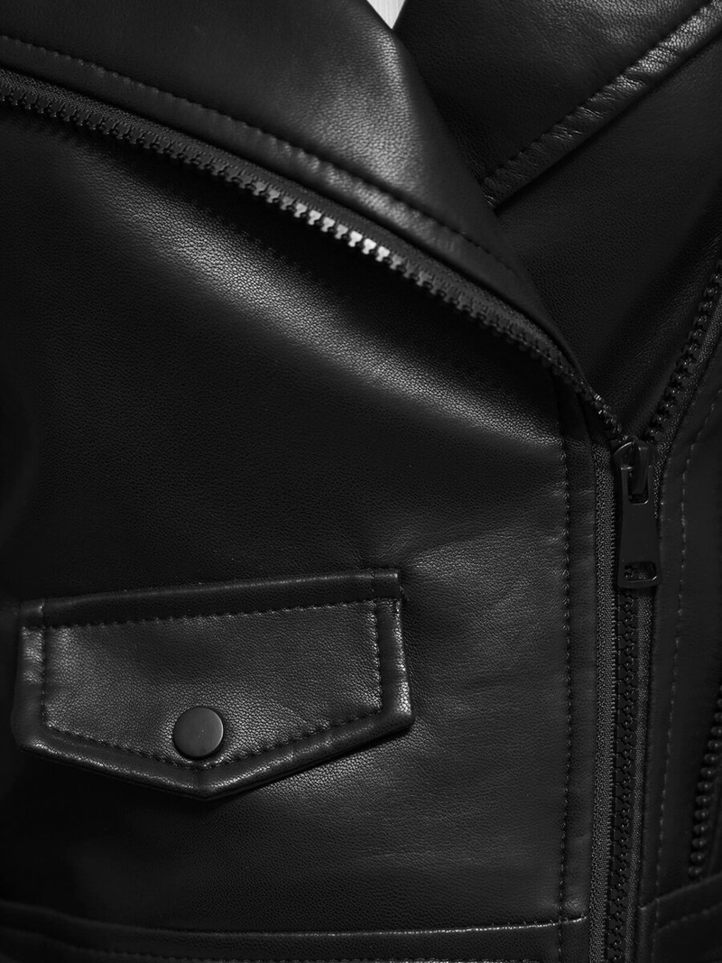 Γυναικείο δερμάτινο μπουφάν μαύρο OZONEE JS/11Z8128