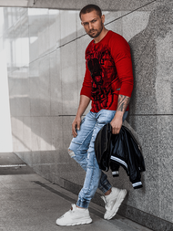 Ανδρικό μπλουζάκι με μακριά μανίκια Κόκκινο OZONEE O/1291Z