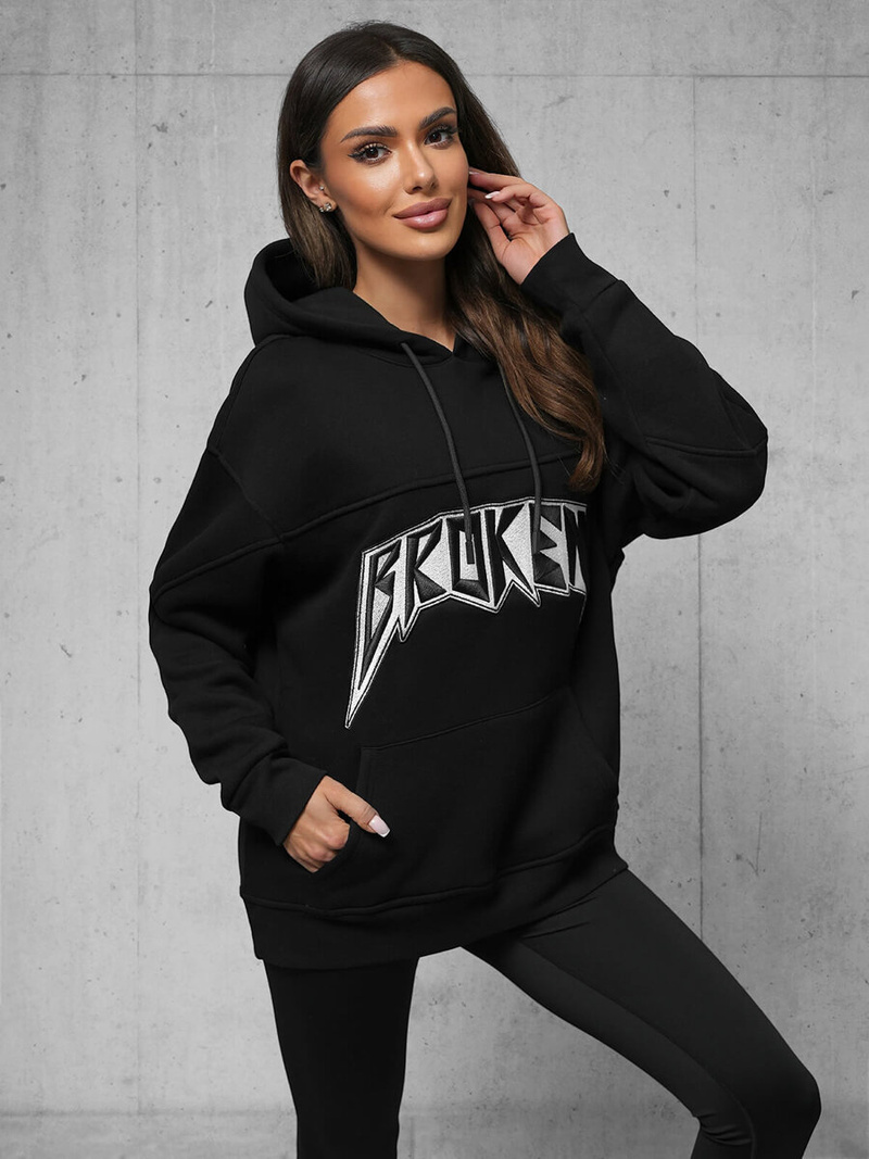 Φούτερ με Κουκούλα μαύρο OZONEE O/SWE23019Z