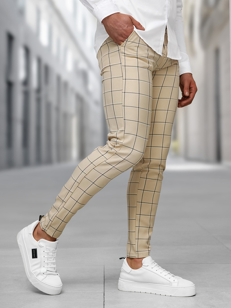 Ανδρικό παντελόνι chino μπεζ OZONEE DJ/5522Z