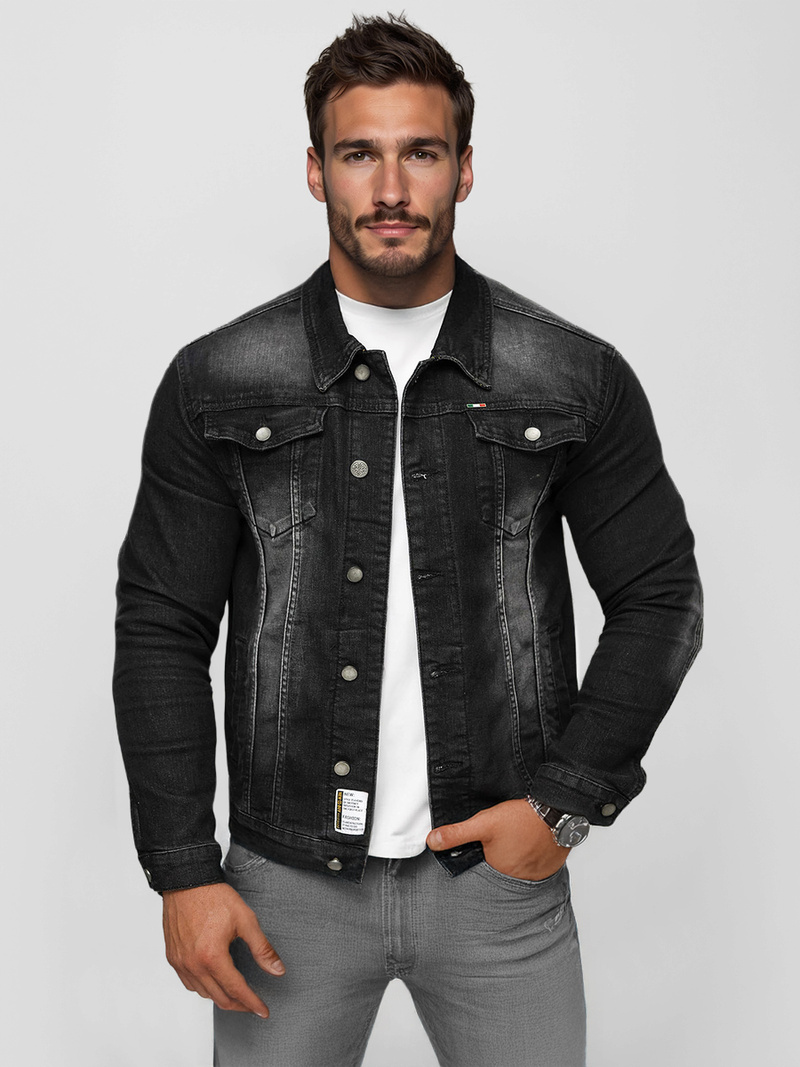 Ανδρικό τζιν μπουφάν μαύρο OZONEE NB/MJ512NZ