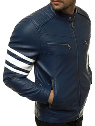 Ανδρικό δερμάτινο μπουφάν ναυτικό μπλε OZONEE YD/BF59359