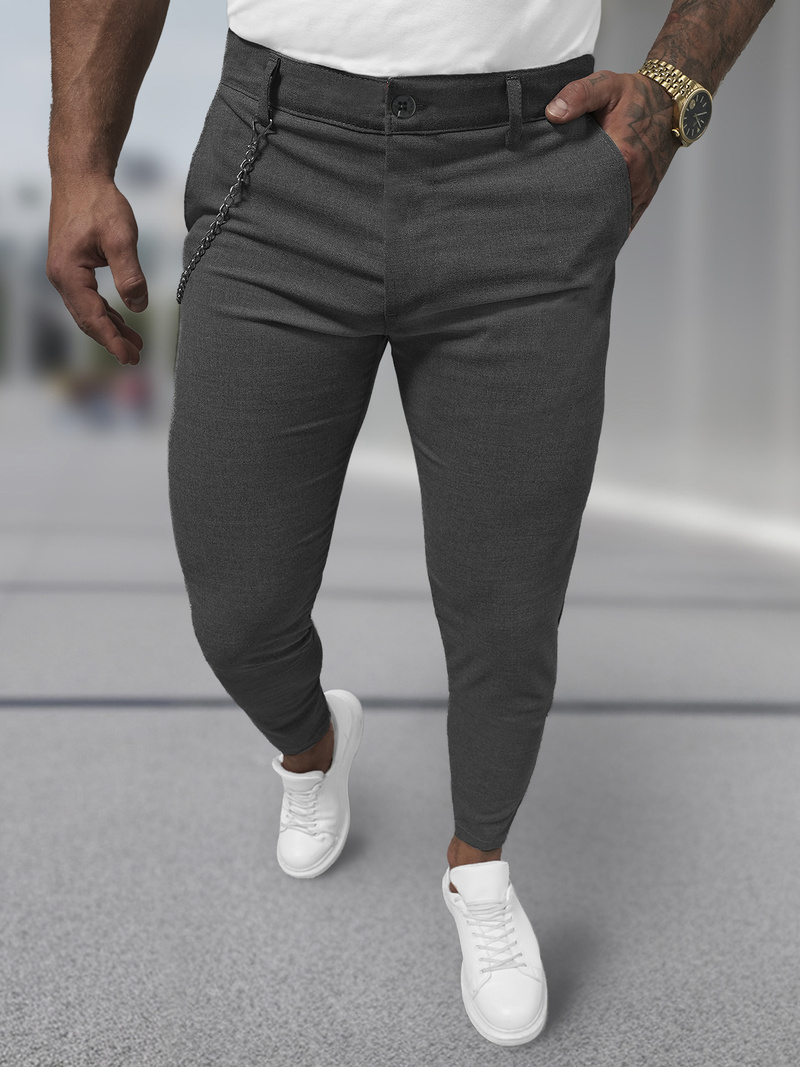 Ανδρικό παντελόνι chino γραφίτη OZONEE DJ/3300