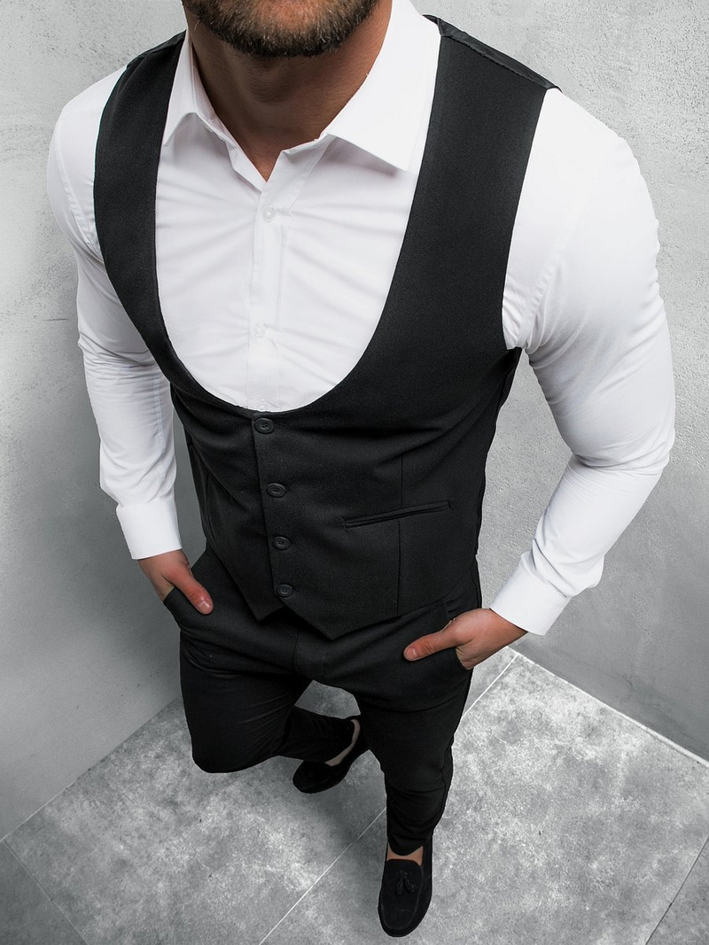 Ανδρικό σετ φόρμας - Γιλέκο και παντελόνι chino μαύρο OZONEE O/5600/21