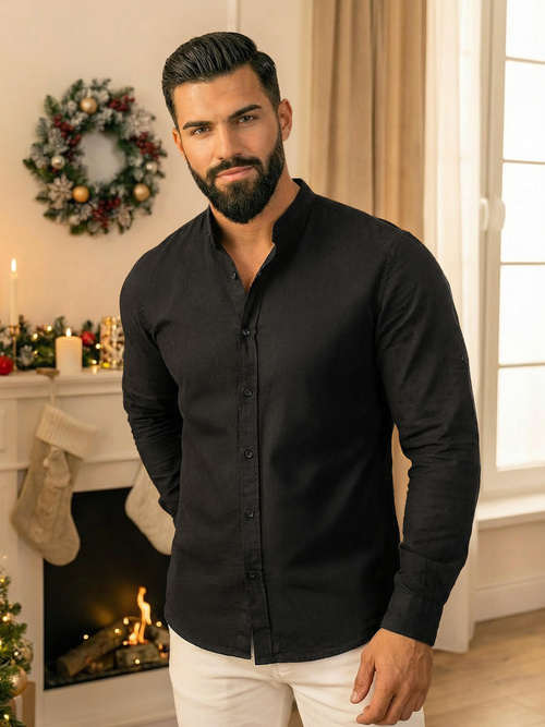 Ανδρικό πουκάμισο mαύρος OZONEE O/V121Z