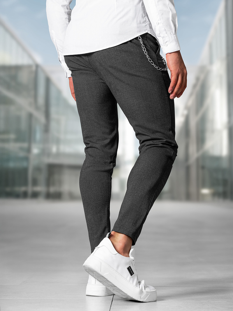 Ανδρικό παντελόνι chino γραφίτη OZONEE DJ/3300Z