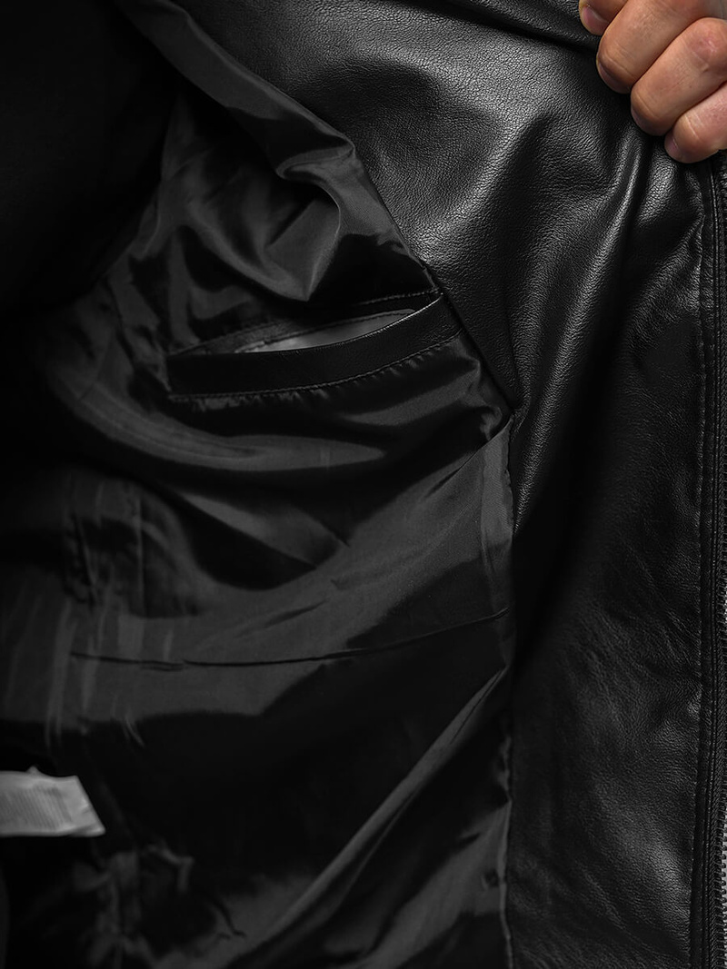 Ανδρικό δερμάτινο μπουφάν μαύρο OZONEE O/8901