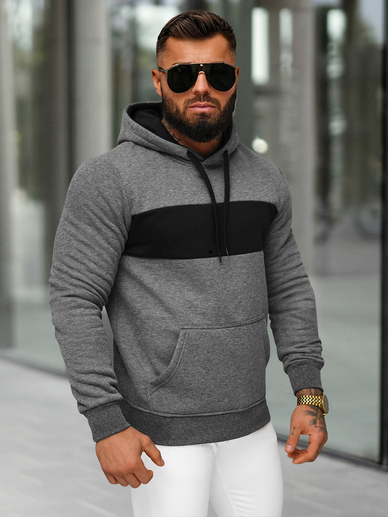 Ανδρικό Φούτερ με Κουκούλα γραφίτη OZONEE JS/8B1315/5