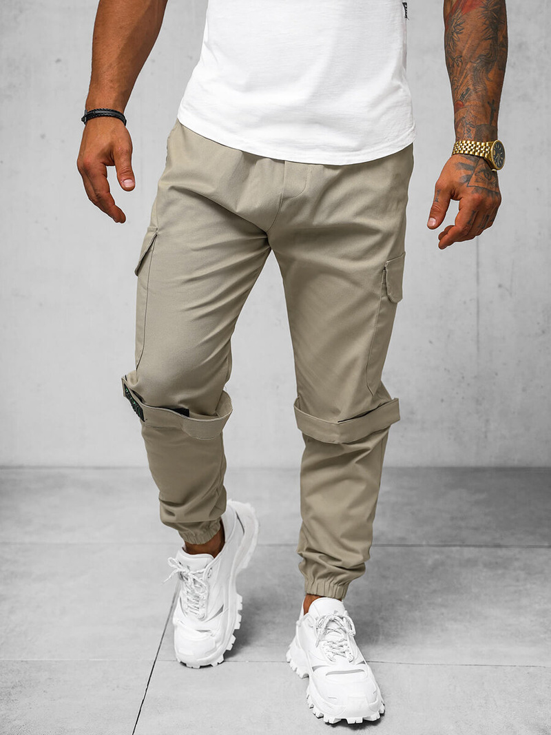 Ανδρικό παντελόνι chino jogger mπεζ OZONEE O/G3014Z