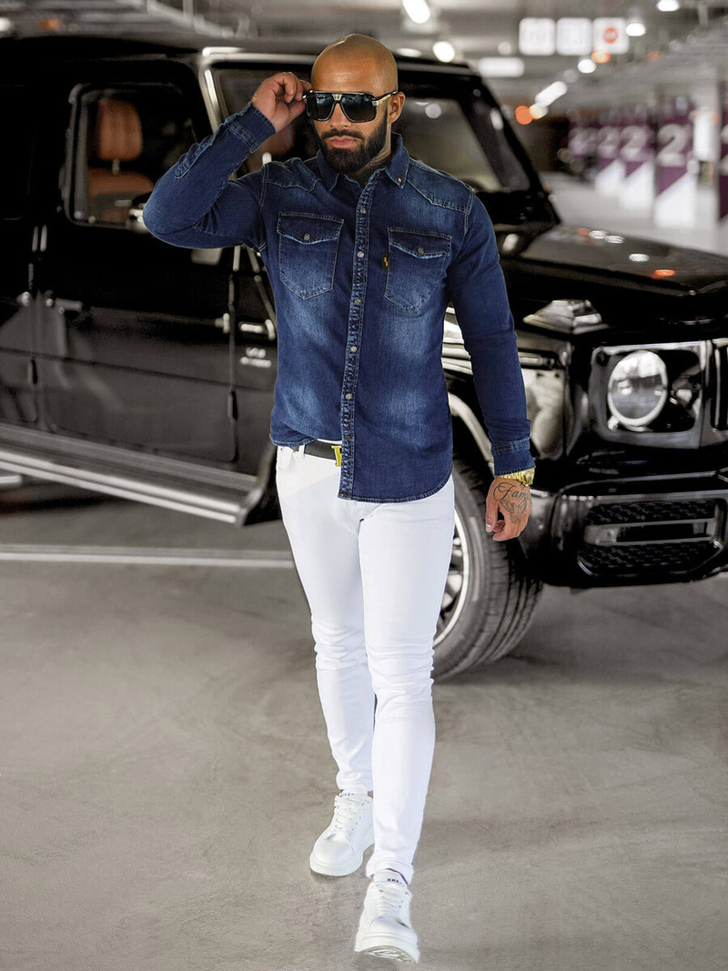 Ανδρικό τζιν πουκάμισο μπλε OZONEE O/51410