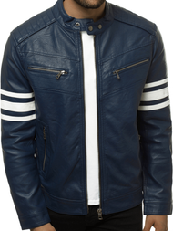 Ανδρικό δερμάτινο μπουφάν ναυτικό μπλε OZONEE YD/BF59359