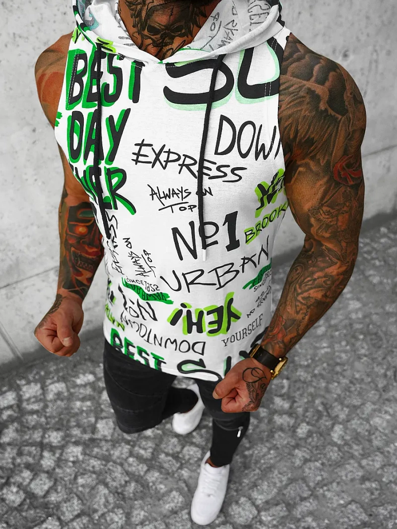 Ανδρικό αμάνικο μπλουζάκι ασπρό-πράσινο OZONEE O/BL303Z