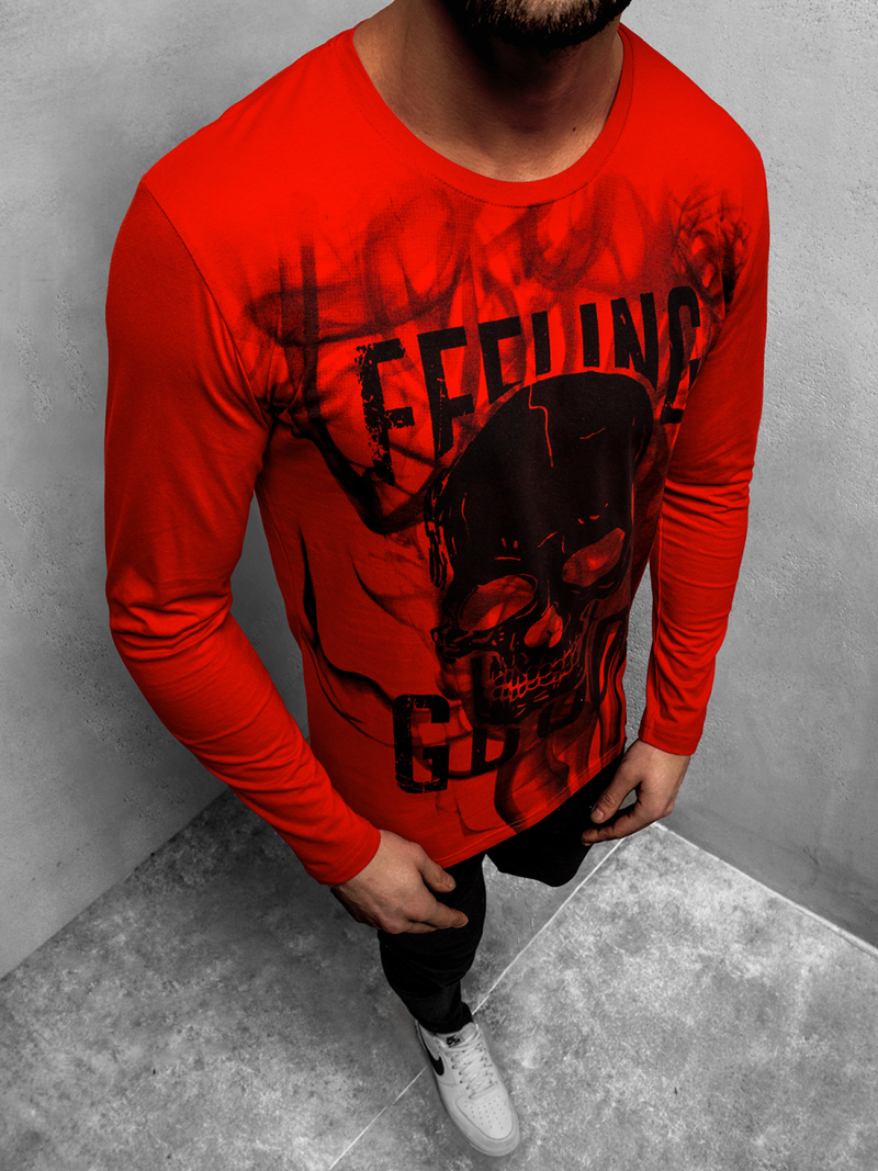 Ανδρικό μπλουζάκι με μακριά μανίκια Κόκκινο OZONEE O/1291Z