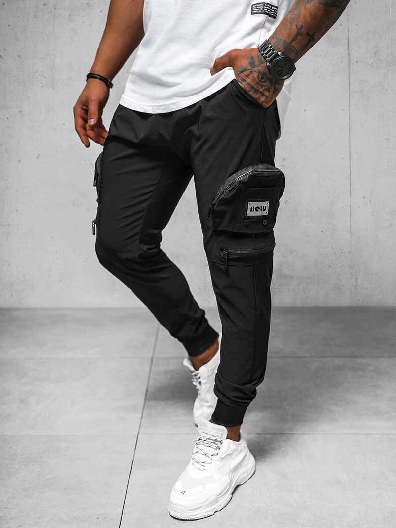 Ανδρικό παντελόνι chino mαύρος OZONEE O/PS5501