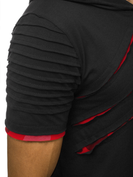 Ανδρικό μπλουζάκι με κουκούλα μαύρο-Κόκκινο OZONEE O/1187XZ