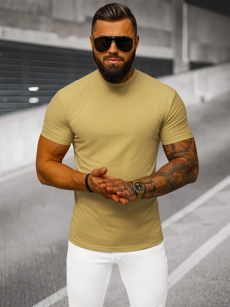 Ανδρικό μπλουζάκι mπεζ OZONEE NB/MT3001