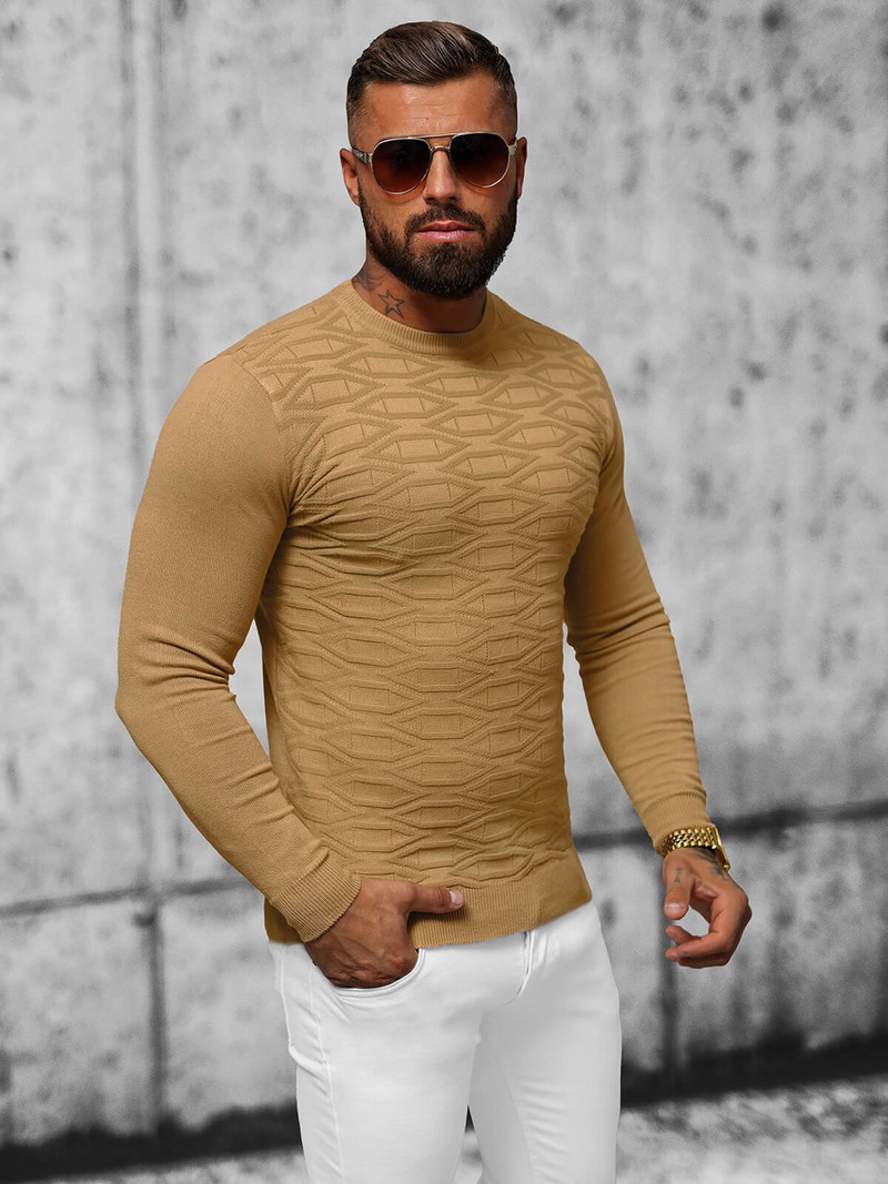 Ανδρικό πουλόβερ σκούρο-μπεζ OZONEE O/ZZ190137