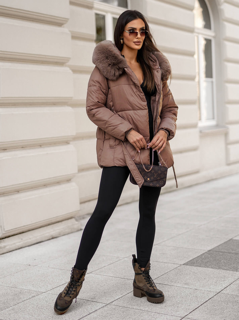 Γυναικείο μπουφάν Σκούρο μπεζ OZONEE JS/16M9206/84