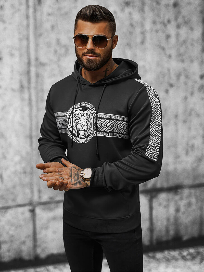 Ανδρικό Φούτερ με kουκούλα mαύρος OZONEE JS/8B996/3